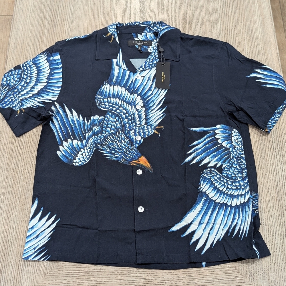 $235 Mens rag & bone "Avery Eagle" Button Up Arrow Shirt Navy Medium